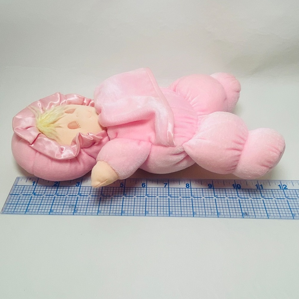 Eden Sleeping Pink Plush Baby Doll Blonde Hair Security Lovey Satin Trim Vintage - Picture 4 of 4